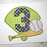 3rd Birthday Baseball Machine Applique Design - Triple Stitch    